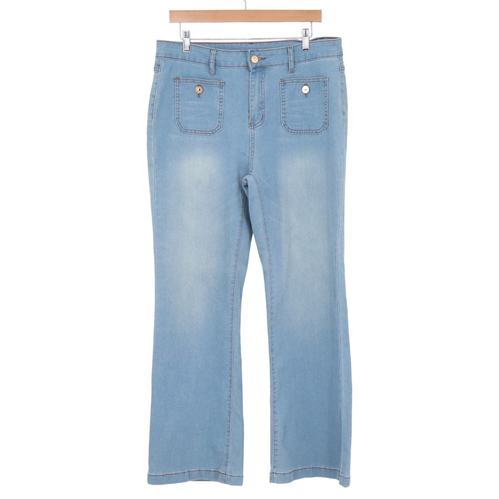Unbranded Jeans Womens L Flare Light Blue Patch Pocket High Rise Excellent